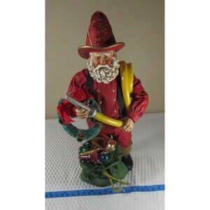 1992 Clothique Fire Chief Santa With Hose, Wreath and Toys Paper Mache 12" H